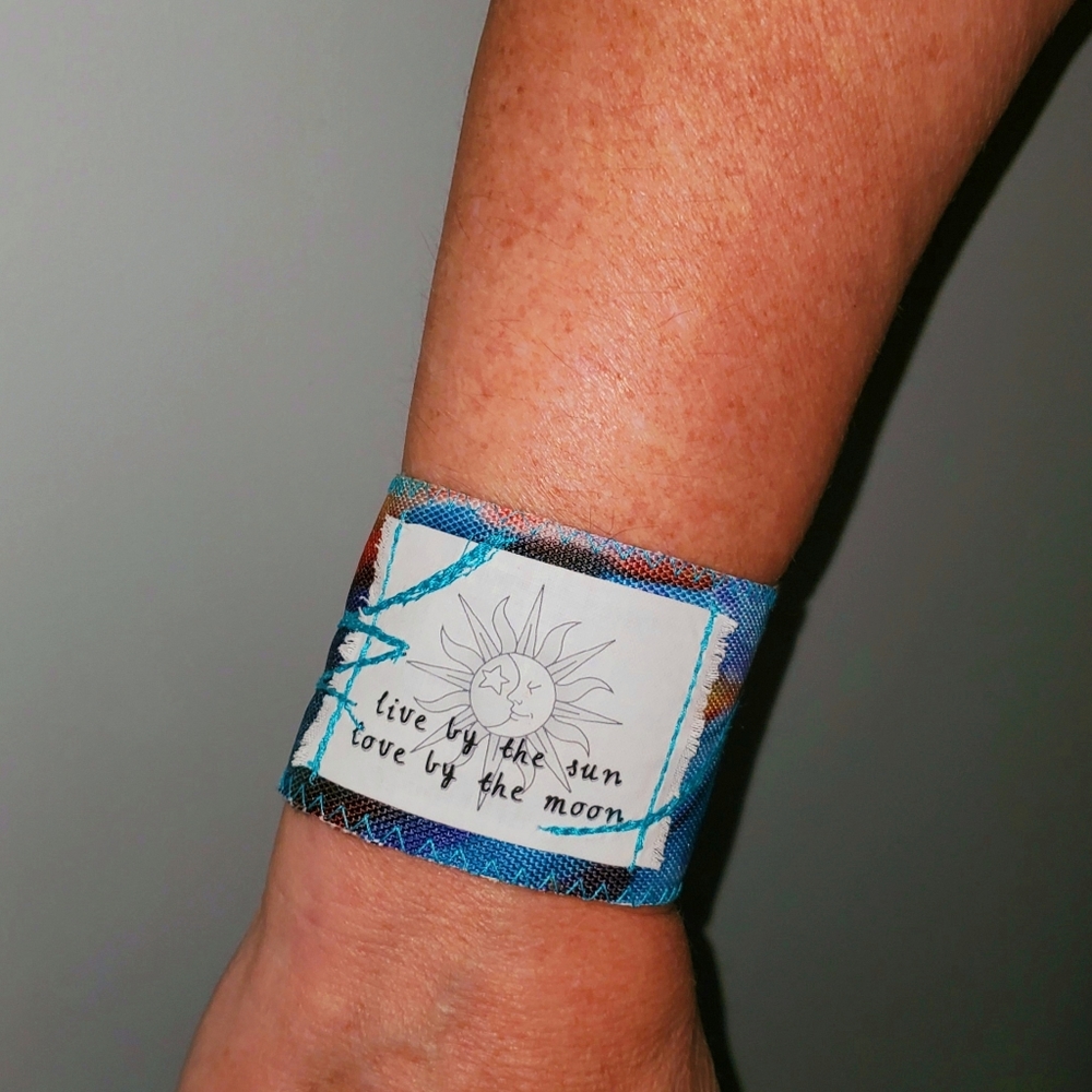 Sun & Moon Cuff Bracelet Wide Tie Dye Fabric Print - Picture 12 of 12